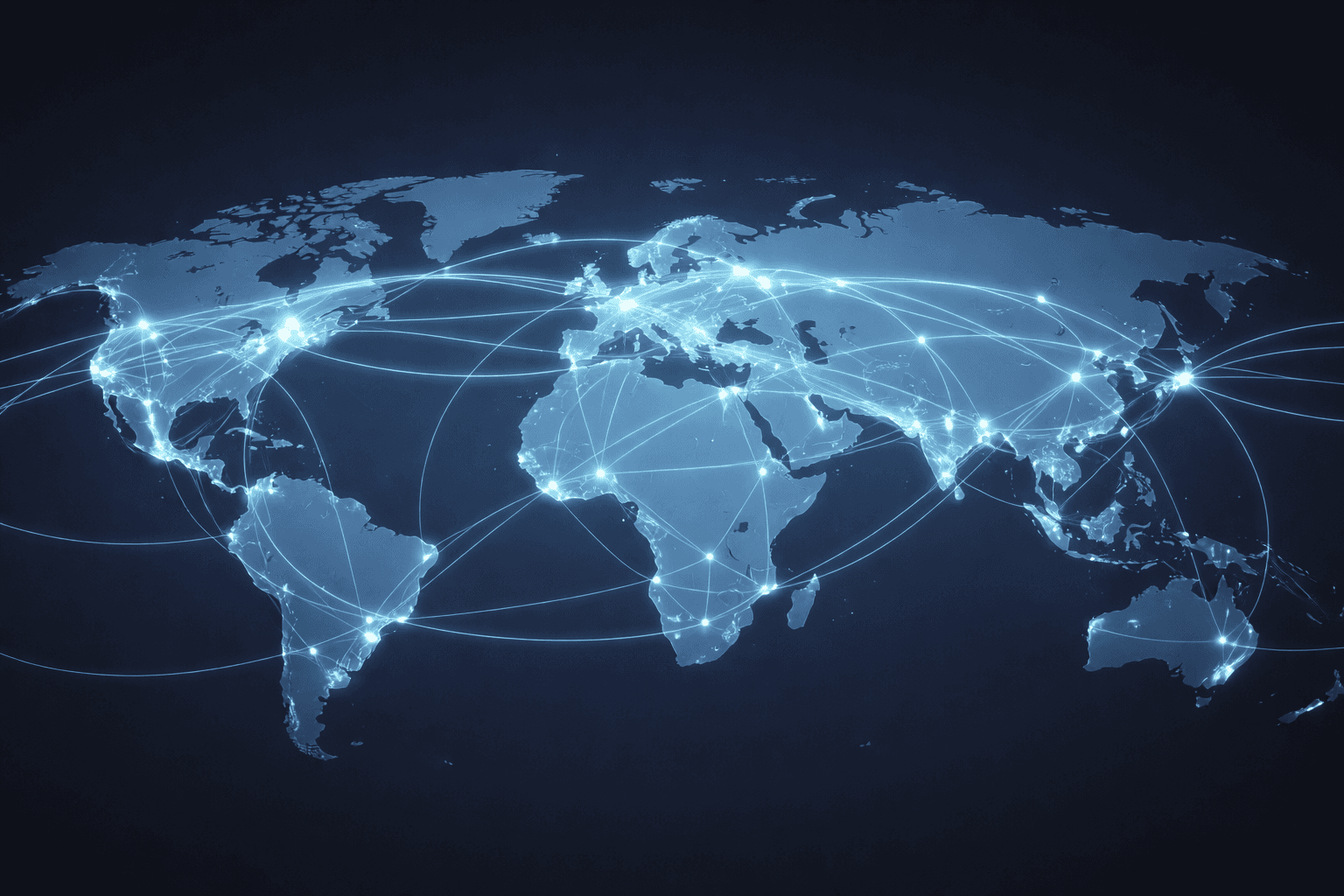 Fiber Optic World Map showing submarine cables connecting countries and continents