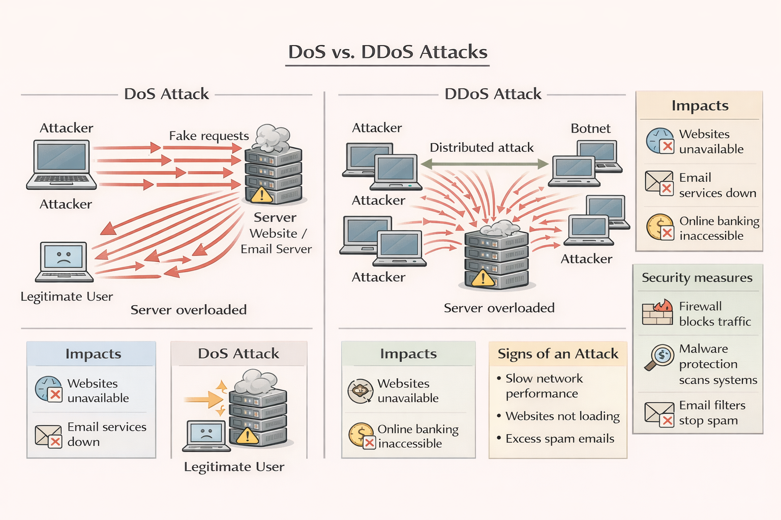 Diagram showing DDoS attack process and how it works