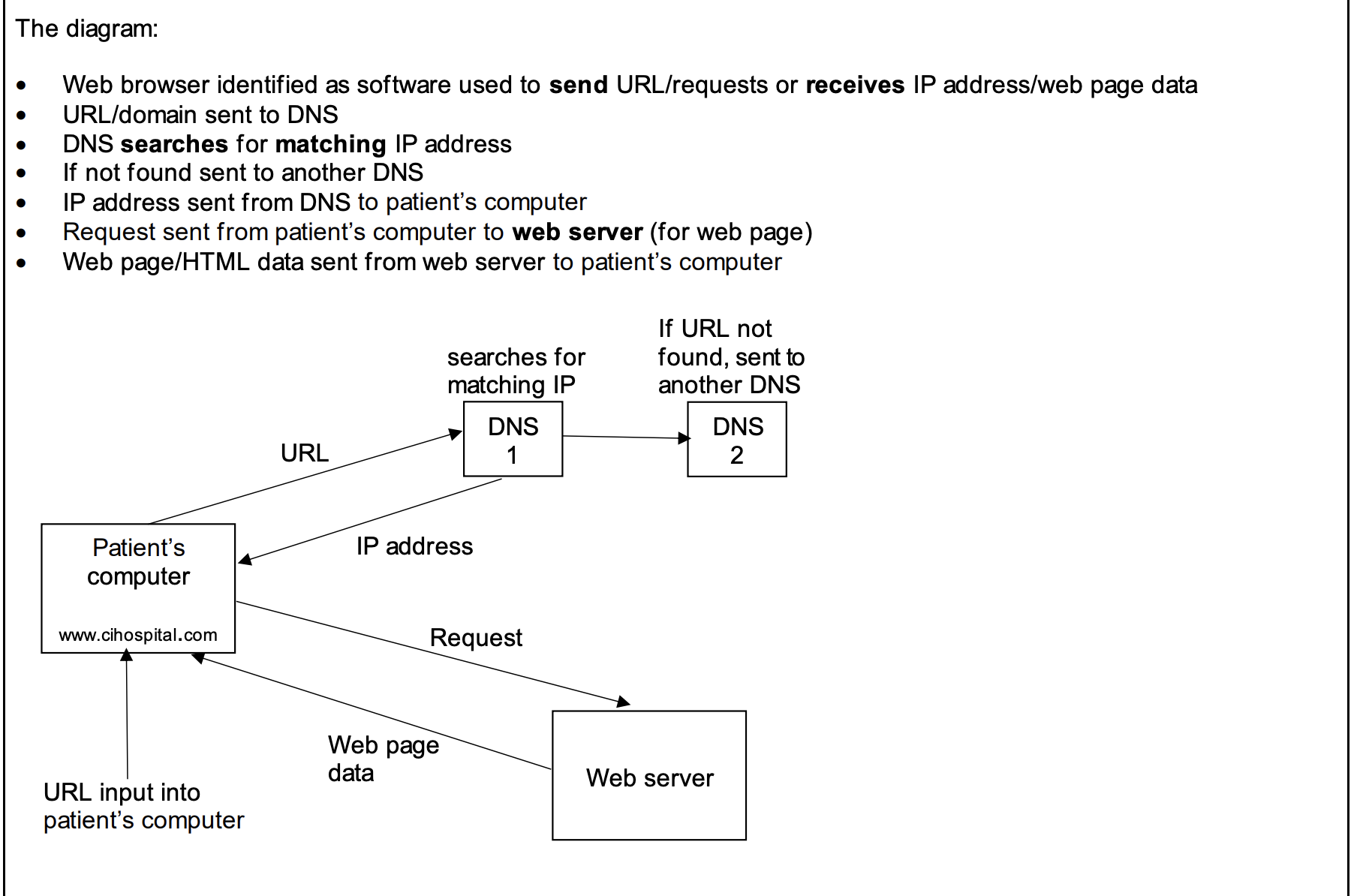 Diagram showing the DNS process