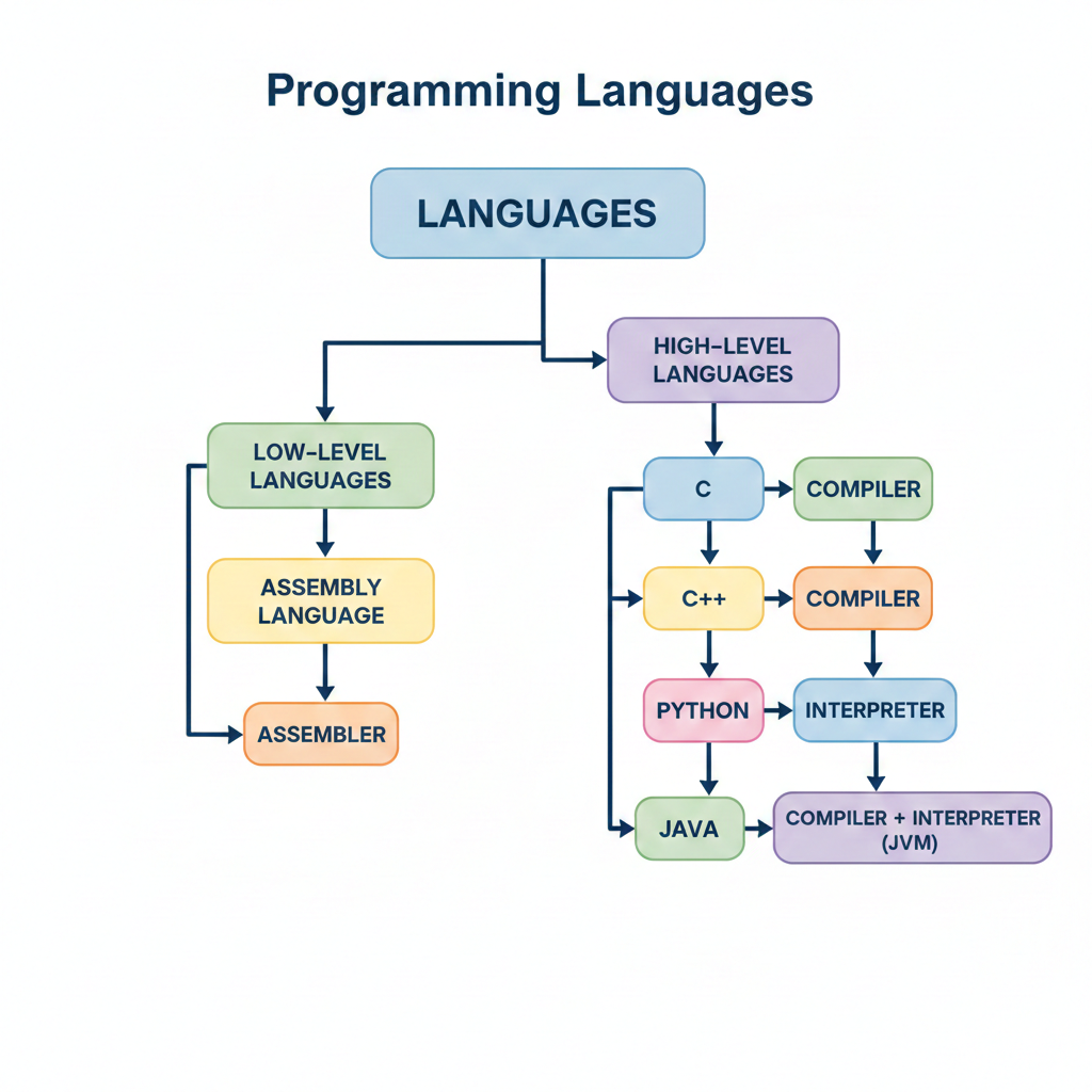 Diagram showing high-level vs low-level programming languages